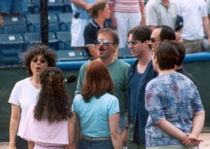 Singing the National Anthem w/'She Loves Me' cast members at Dodgers game, Vero Beach